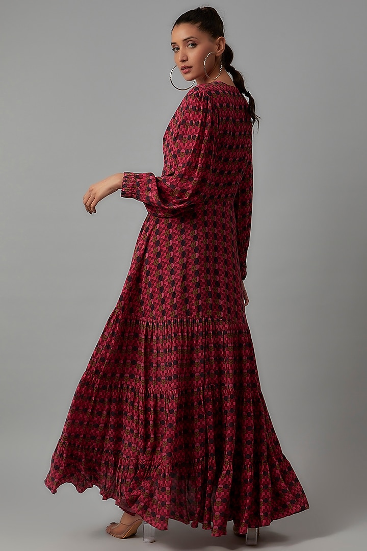 Red Crepe Printed Cape Set by Ewoke at Pernia's Pop Up Shop