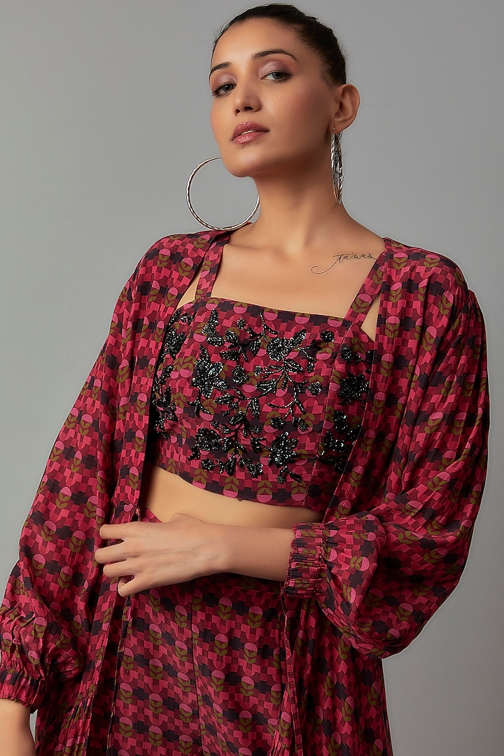 Red Crepe Printed Cape Set by Ewoke at Pernia's Pop Up Shop