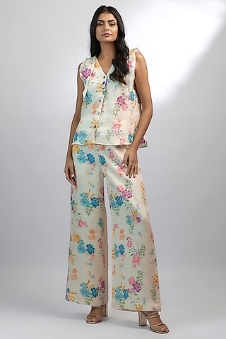 Ivory Hemp Floral Printed Co-Ord Set by Ewoke