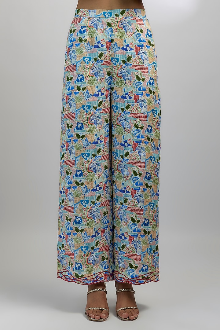 Ivory & Blue Hemp Embroidered & Printed Co-Ord Set by Ewoke at Pernia's Pop Up Shop