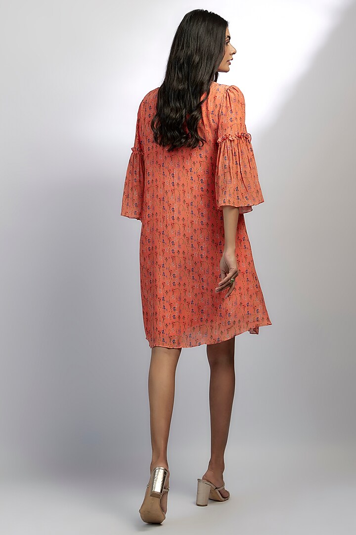 Peach Crepe Floral Printed A-line Summer Dress by Ewoke at Pernia's Pop Up Shop