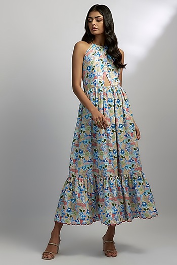 Ivory Hemp Abstract Printed Overlapped Summer Dress by Ewoke at Pernia's Pop Up Shop