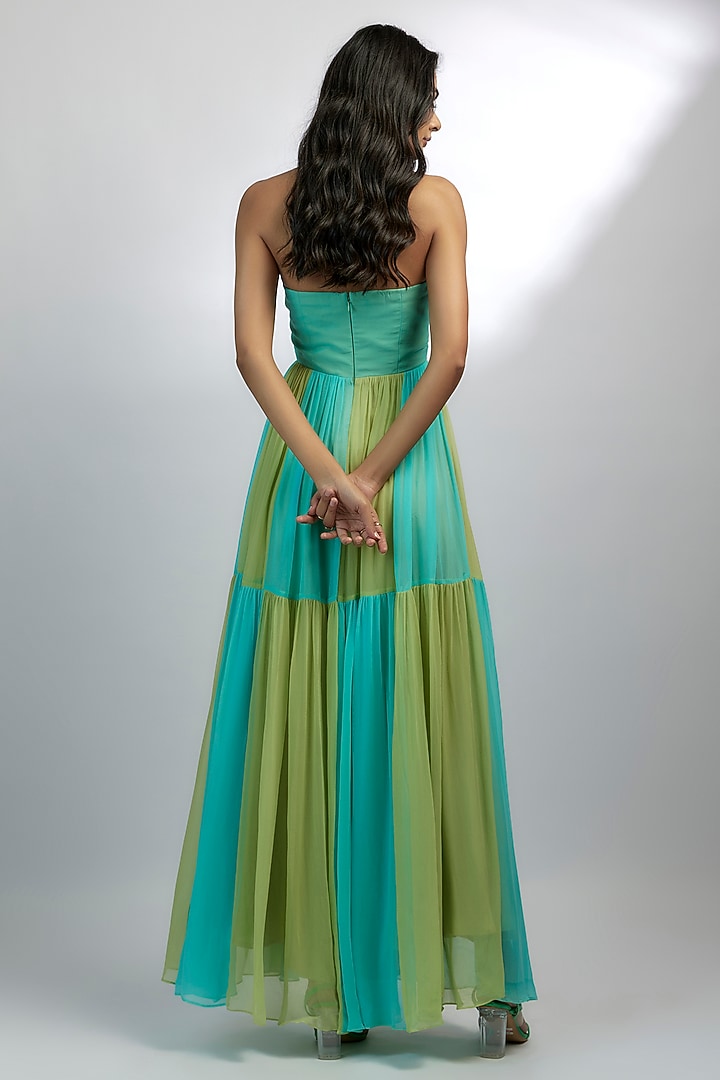 Multi-Colored Georgette Shaded Party Wear Gown by Ewoke at Pernia's Pop Up Shop