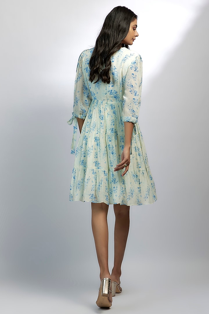 Ivory Crepe Floral Printed Mini Summer Dress by Ewoke at Pernia's Pop Up Shop
