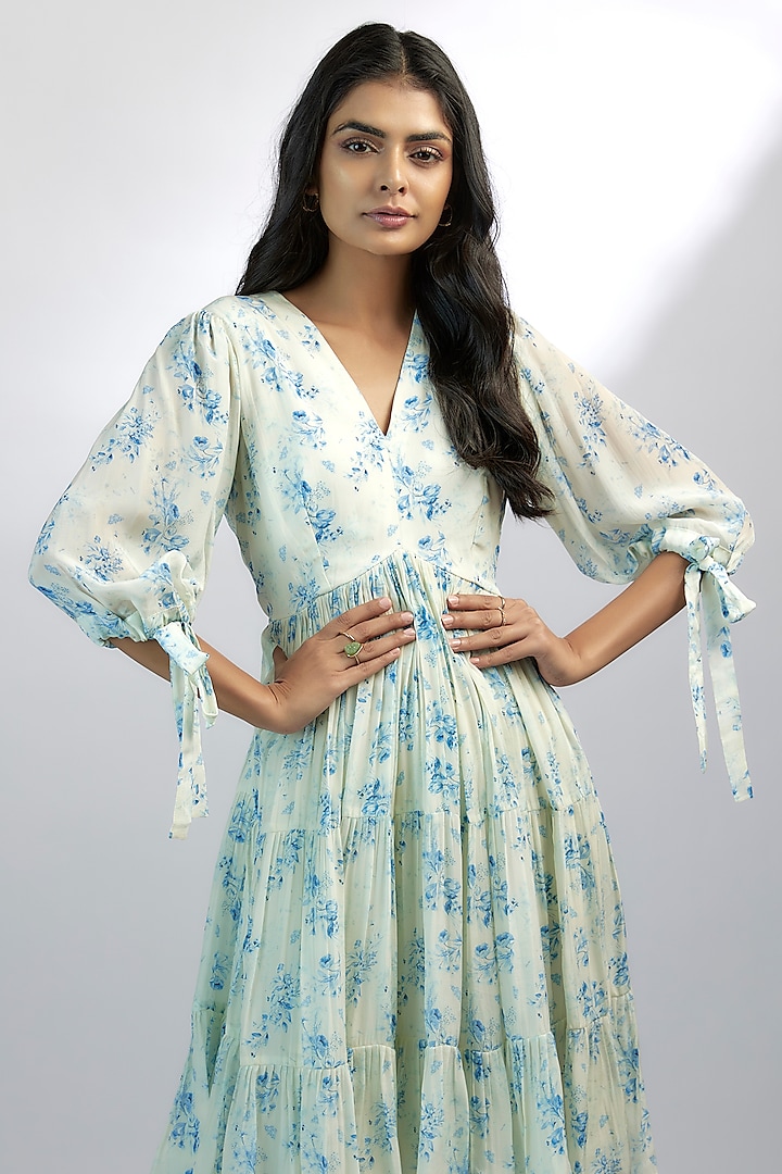 Ivory Crepe Floral Printed Mini Summer Dress by Ewoke at Pernia's Pop Up Shop
