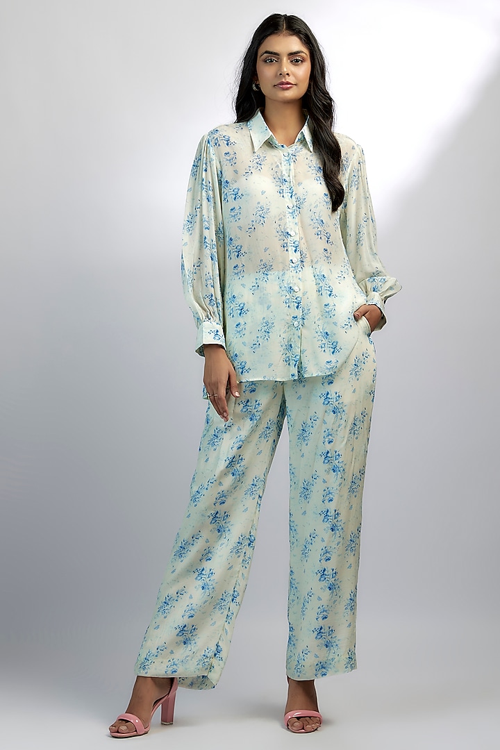 Ivory Crepe Floral Printed Co-Ord Set by Ewoke at Pernia's Pop Up Shop