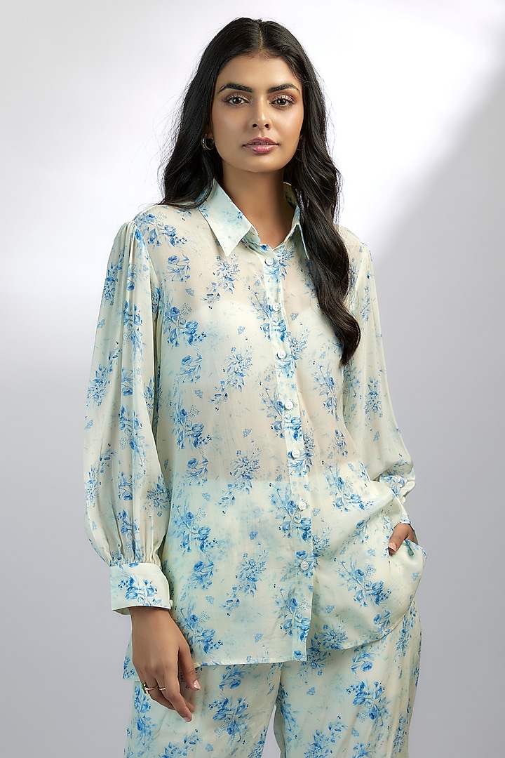 Ivory Crepe Floral Printed Co-Ord Set by Ewoke at Pernia's Pop Up Shop