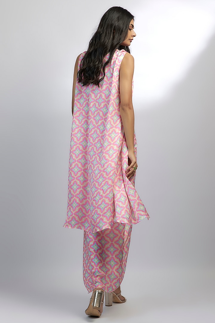 Pink Satin Abstract Printed Jacket Set by Ewoke at Pernia's Pop Up Shop