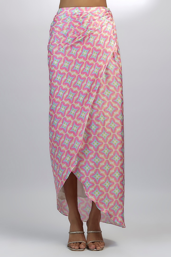 Pink Satin Abstract Printed Jacket Set by Ewoke at Pernia's Pop Up Shop