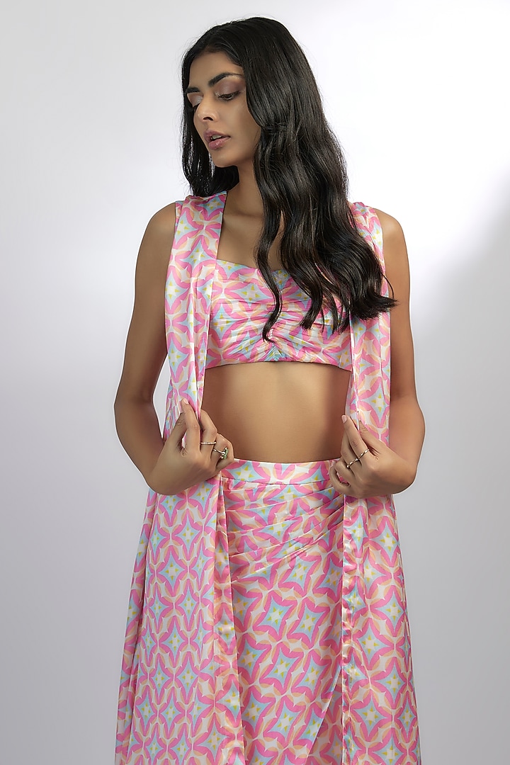 Pink Satin Abstract Printed Jacket Set by Ewoke at Pernia's Pop Up Shop