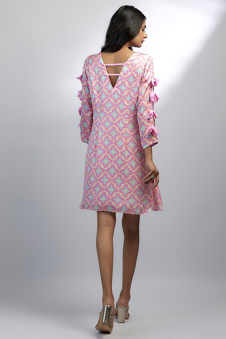 Pink Satin Abstract Printed Mini Summer Dress by Ewoke at Pernia's Pop Up Shop