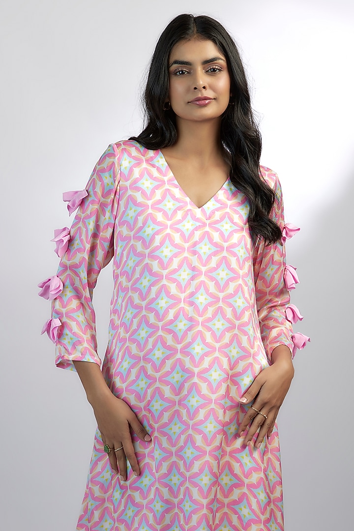 Pink Satin Abstract Printed Mini Summer Dress by Ewoke at Pernia's Pop Up Shop