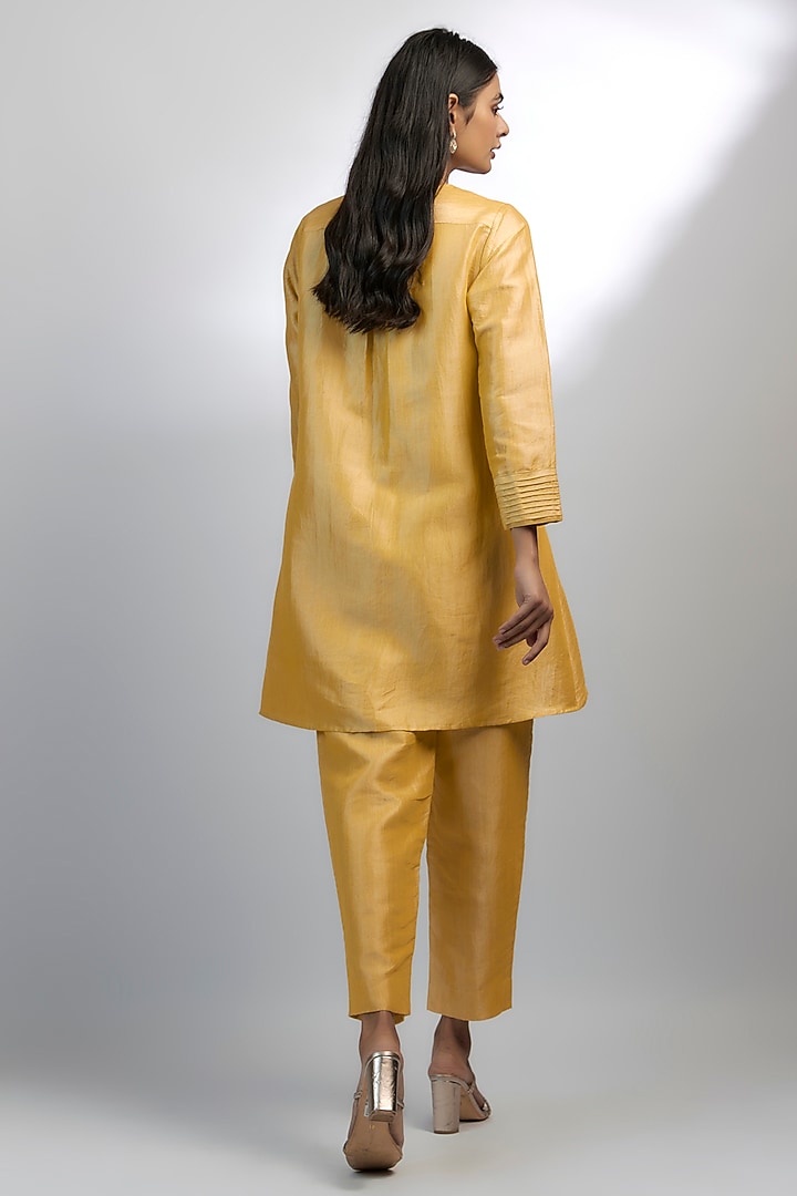 Yellow Khadi Tencel Embroidered Co-Ord Set by Ewoke at Pernia's Pop Up Shop