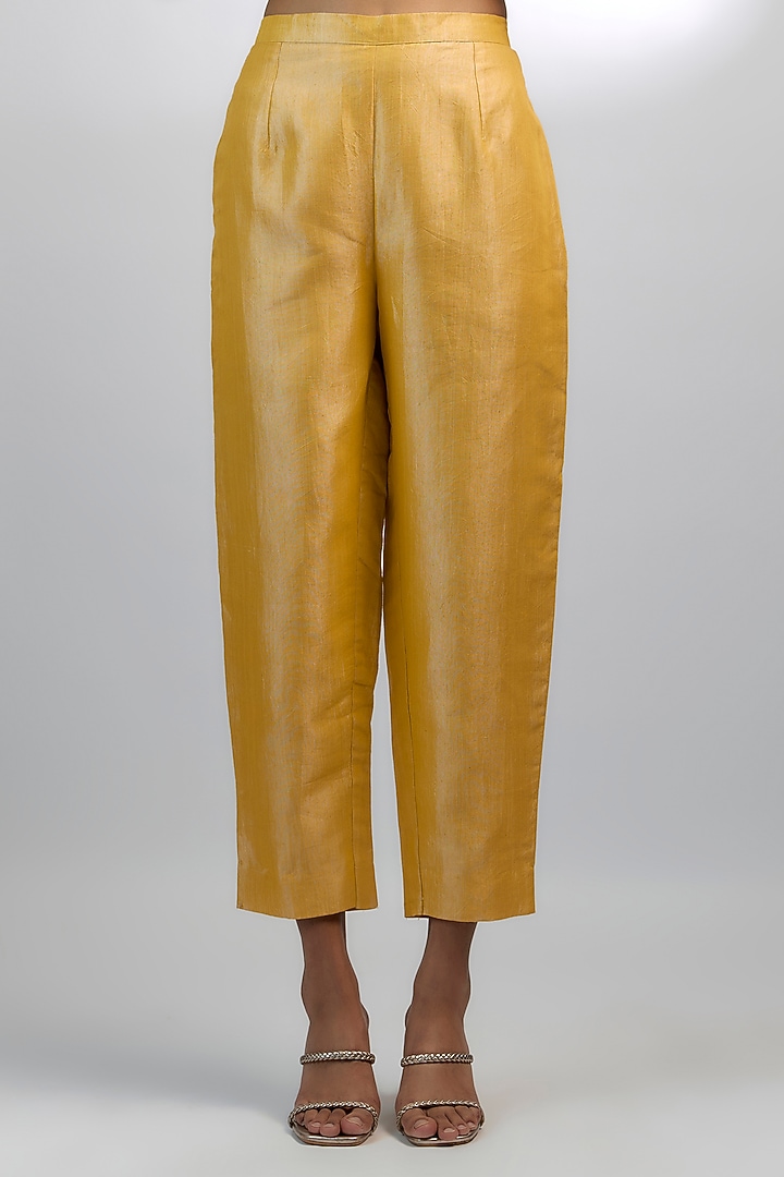 Yellow Khadi Tencel Embroidered Co-Ord Set by Ewoke at Pernia's Pop Up Shop