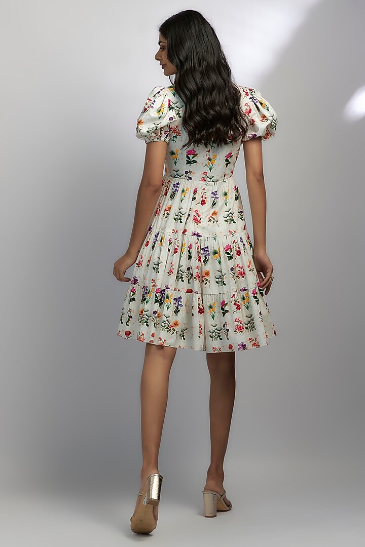 White Seersucker & Bamboo Printed Mini Summer Dress by Ewoke at Pernia's Pop Up Shop