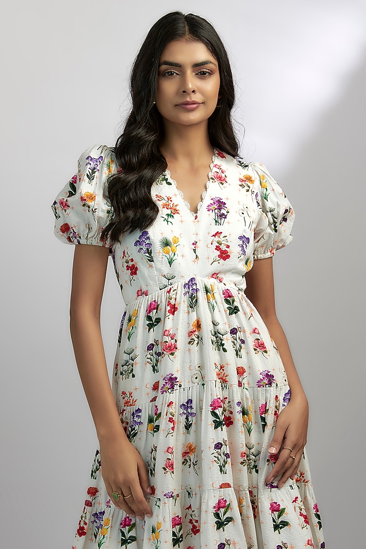 White Seersucker & Bamboo Printed Mini Summer Dress by Ewoke at Pernia's Pop Up Shop