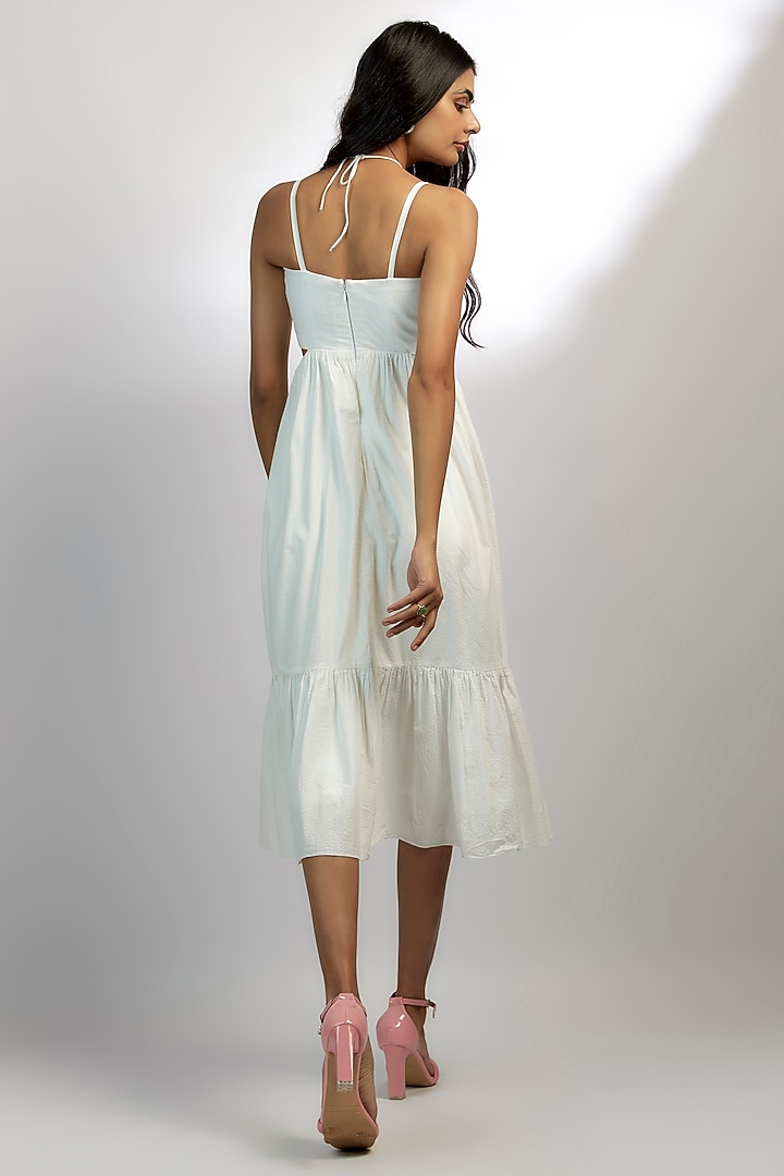 White Seersucker & Bamboo Midi Summer Dress by Ewoke at Pernia's Pop Up Shop