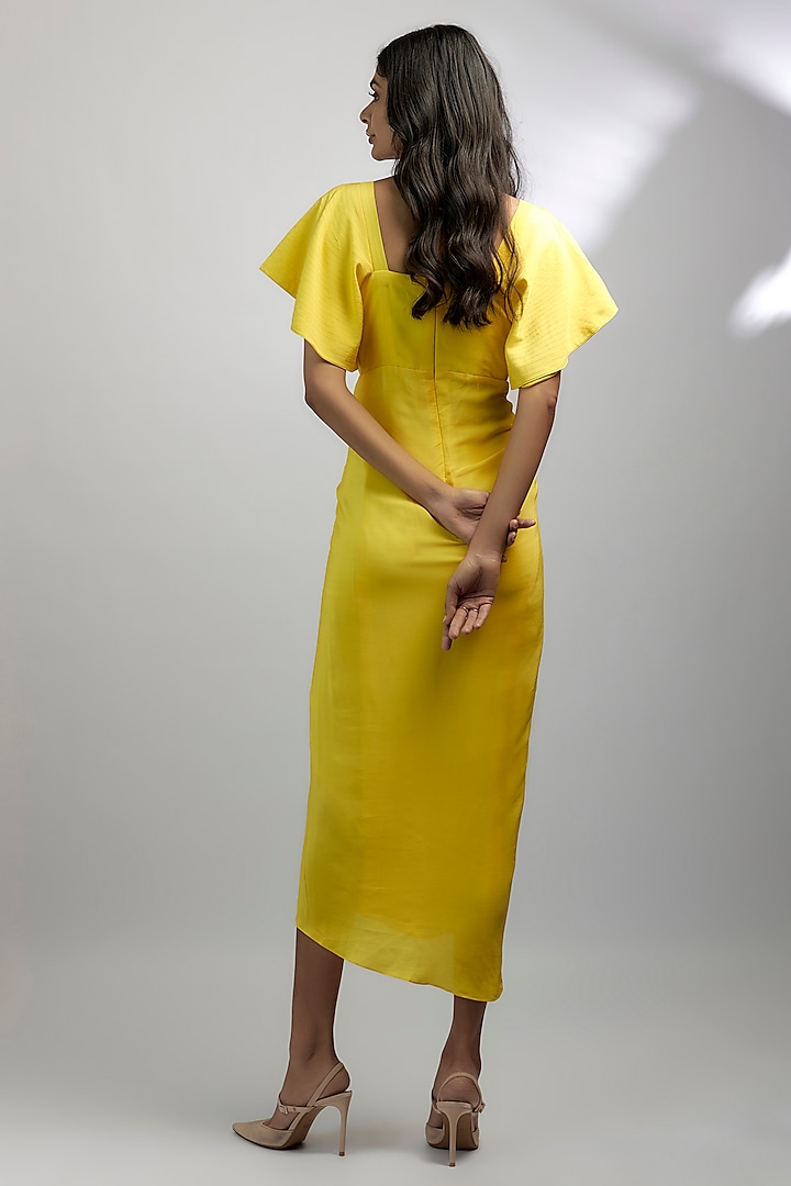 Yellow Crepe Draped Gown by Ewoke at Pernia's Pop Up Shop