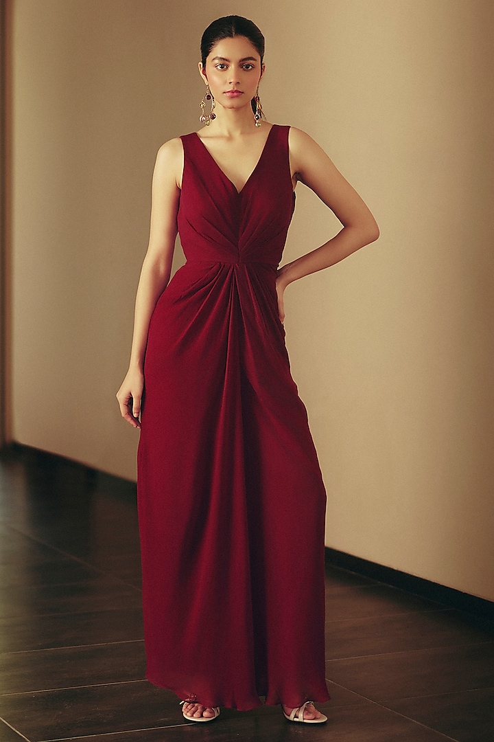 Purple Georgette Pleated Jumpsuit by Ewoke at Pernia's Pop Up Shop