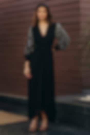 Black Georgette Embellished Flowy Summer Dress by Ewoke at Pernia's Pop Up Shop