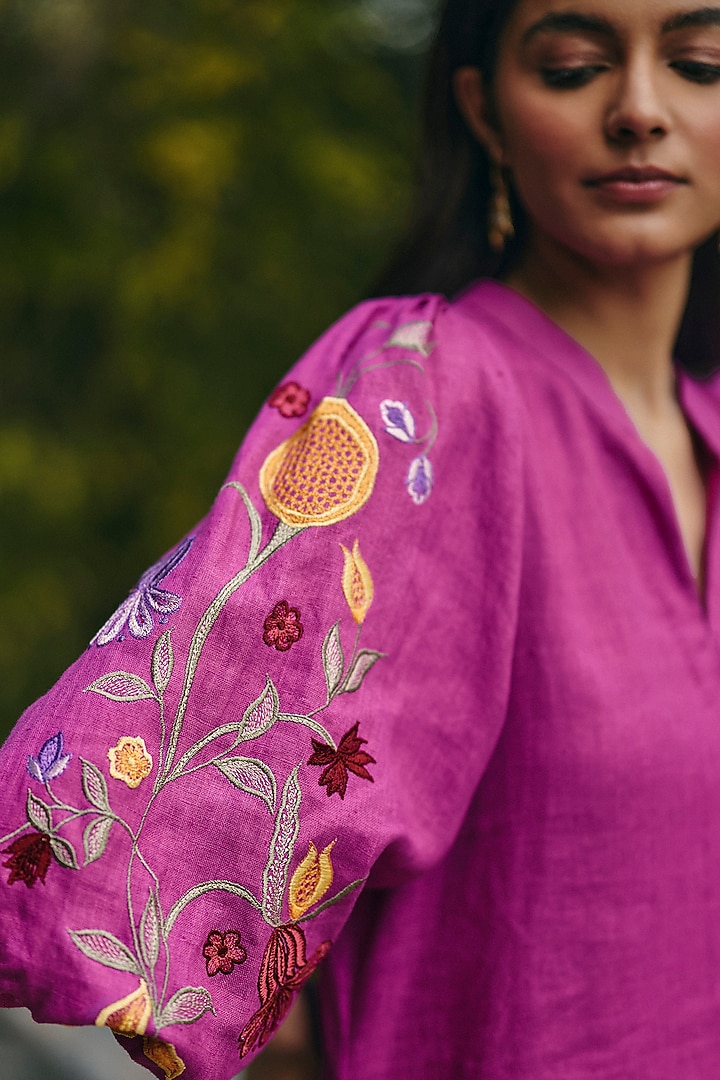 Pink Hemp Hand Embroidered Summer Dress by Ewoke at Pernia's Pop Up Shop