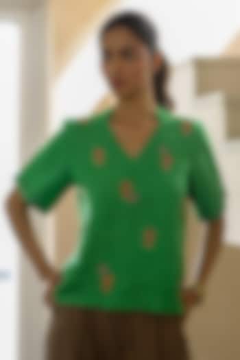 Pine Green Hemp Machine Embroidered Top by Ewoke at Pernia's Pop Up Shop