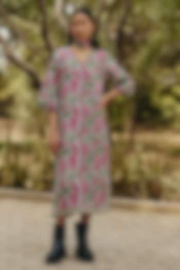 Pink & Green Hemp Palm Printed Summer Dress by Ewoke at Pernia's Pop Up Shop