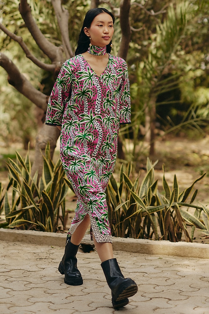 Pink & Green Hemp Palm Printed Summer Dress by Ewoke at Pernia's Pop Up Shop
