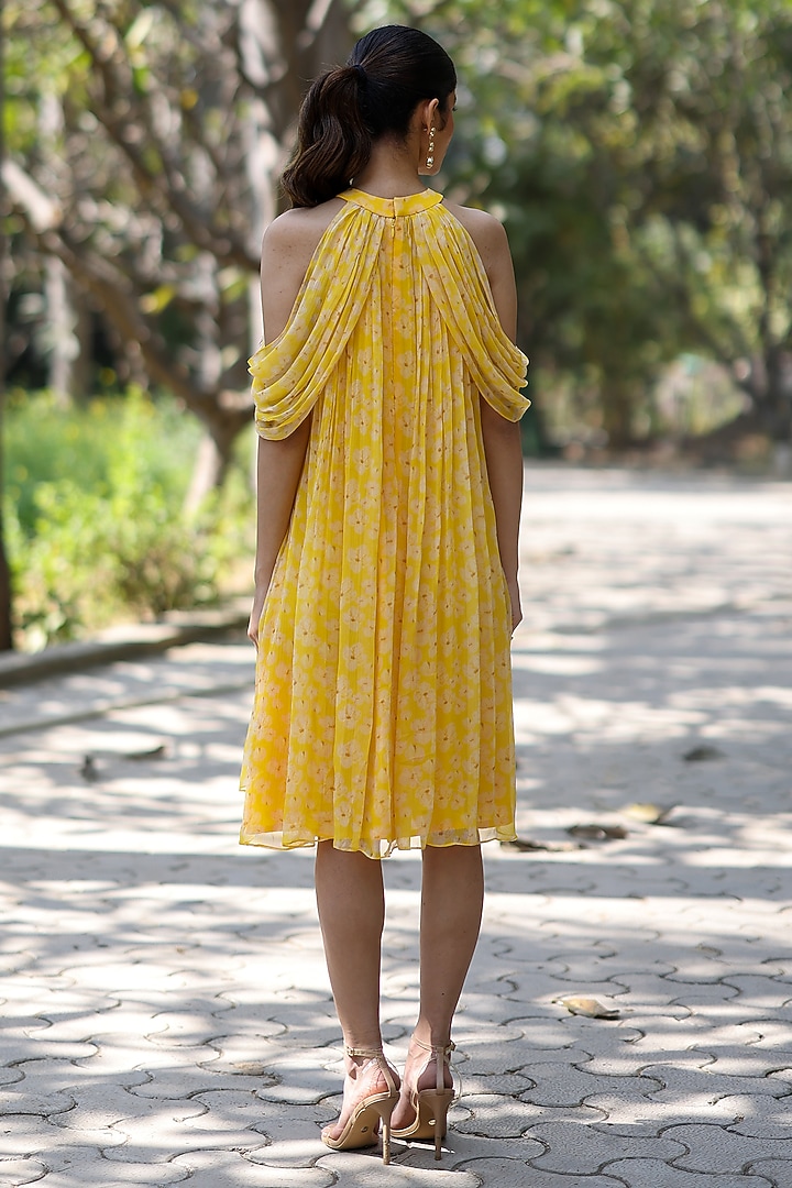 Yellow Chiffon Ruffled Mini Summer Dress by Ewoke at Pernia's Pop Up Shop