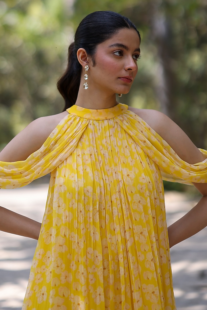 Yellow Chiffon Ruffled Mini Summer Dress by Ewoke at Pernia's Pop Up Shop