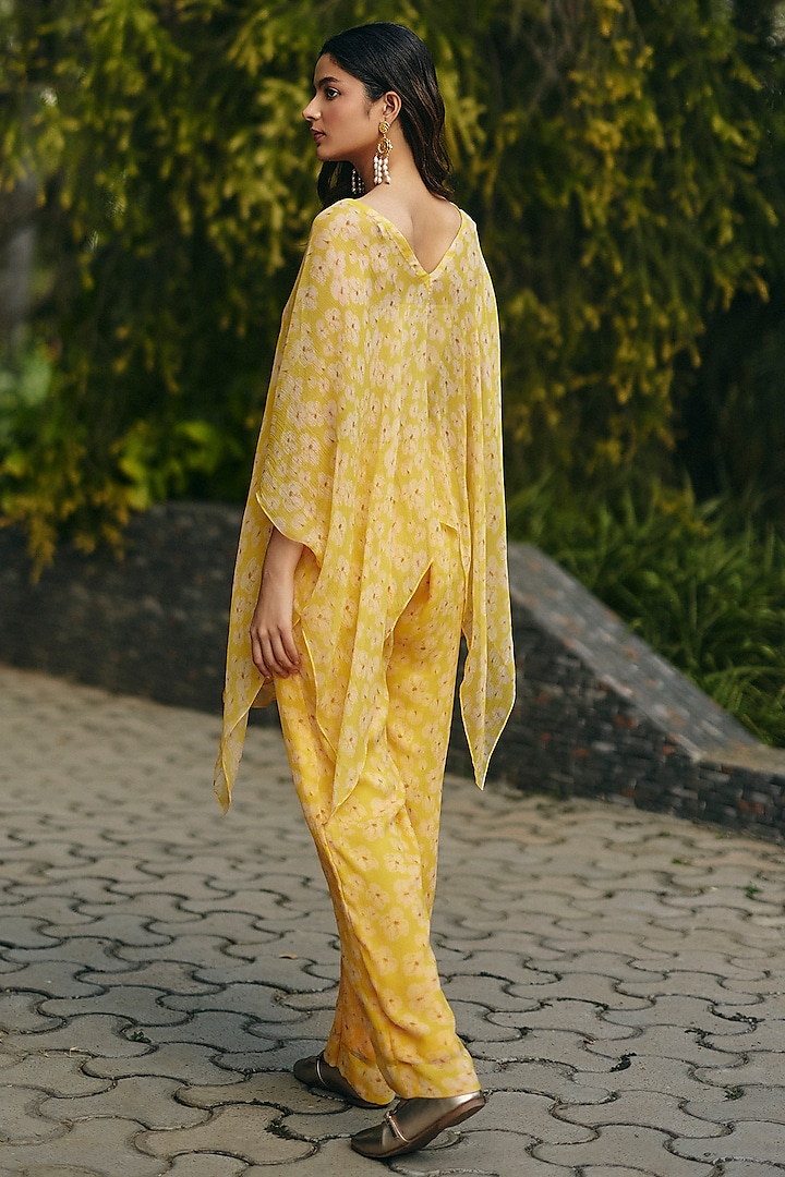 Yellow Chiffon Floral Printed Co-Ord Set by Ewoke at Pernia's Pop Up Shop
