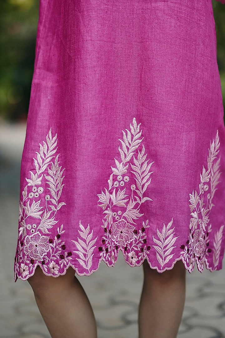 Pink Hemp Thread Embroidered Midi Summer Dress by Ewoke at Pernia's Pop Up Shop