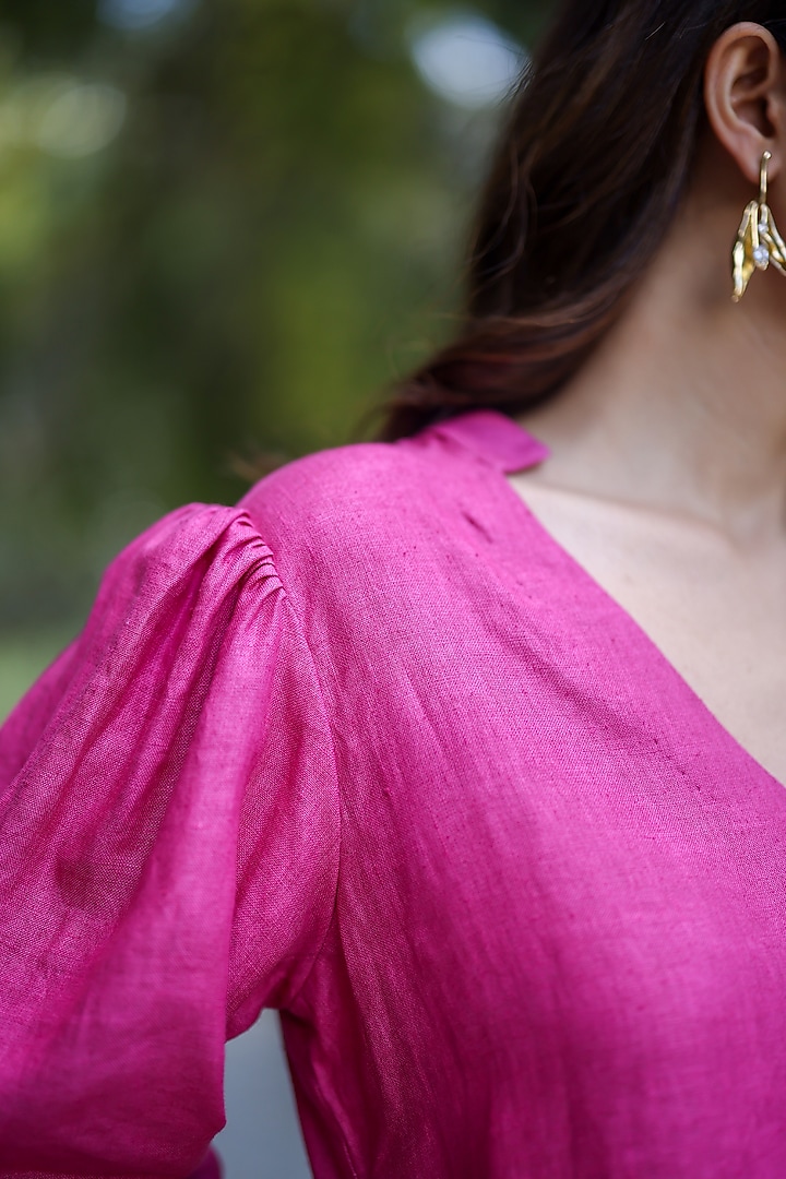 Pink Hemp Thread Embroidered Midi Summer Dress by Ewoke at Pernia's Pop Up Shop