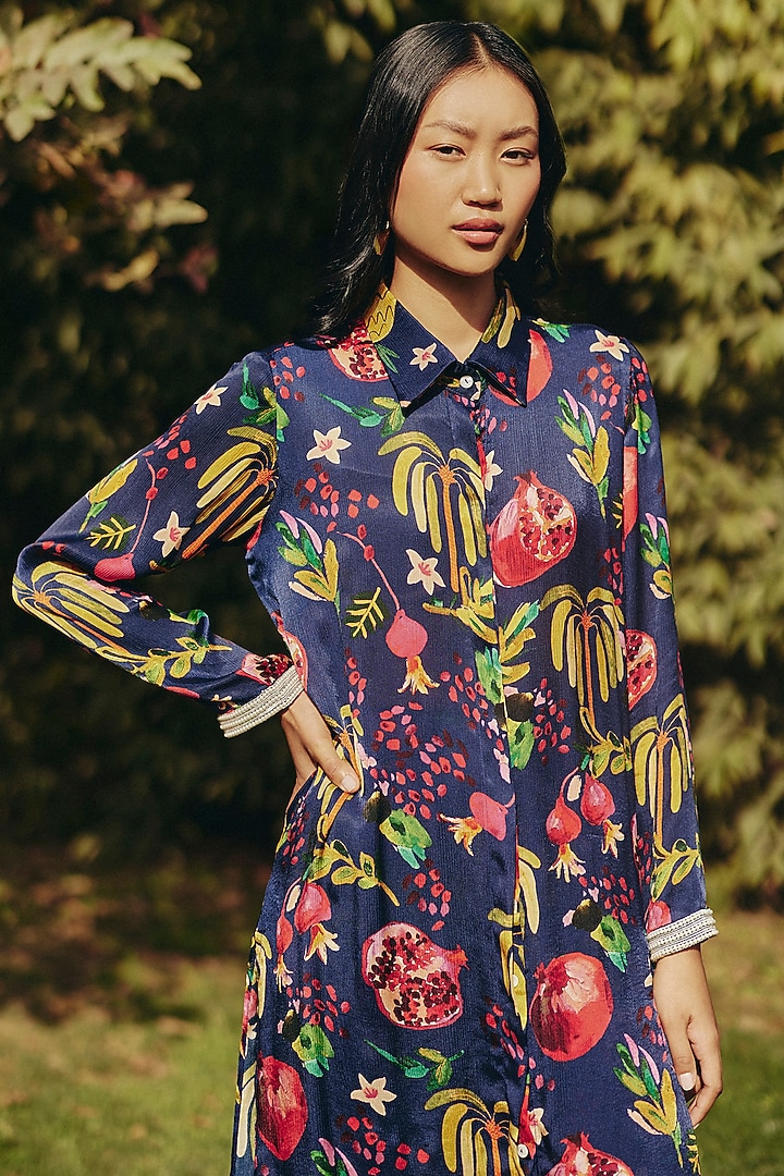 Blue Satin Chiffon Printed Co-Ord Set by Ewoke at Pernia's Pop Up Shop
