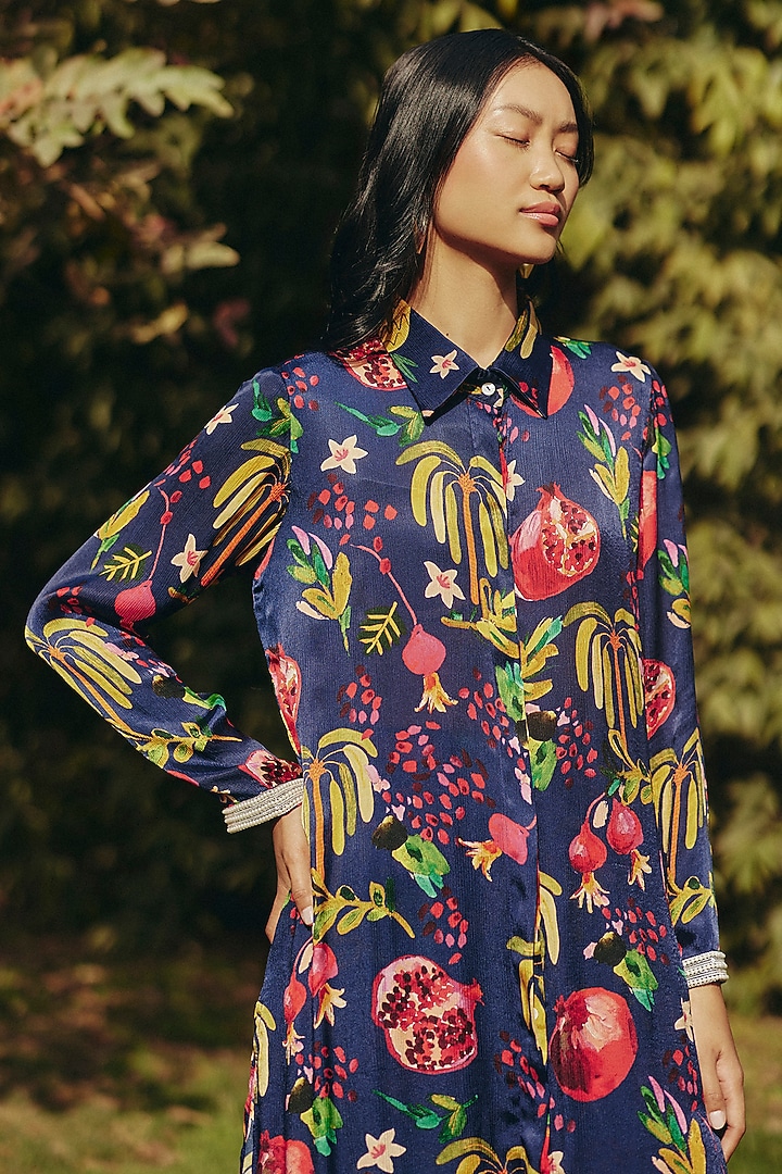 Blue Satin Chiffon Printed Co-Ord Set by Ewoke at Pernia's Pop Up Shop