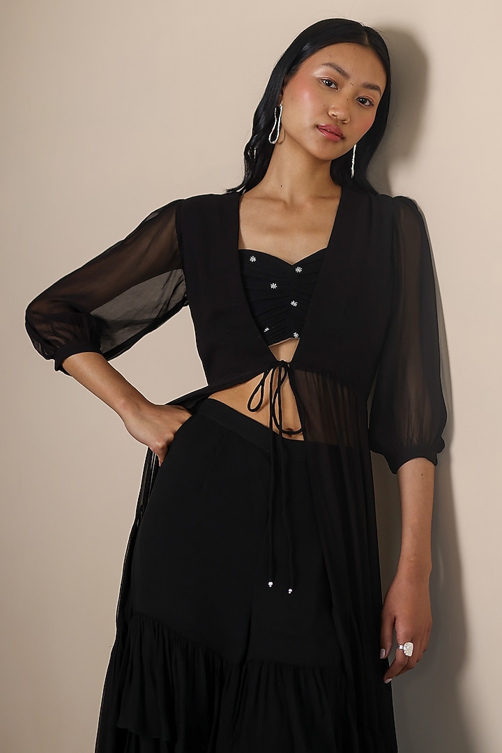 Black Georgette Flowy Co-Ord Set by Ewoke at Pernia's Pop Up Shop