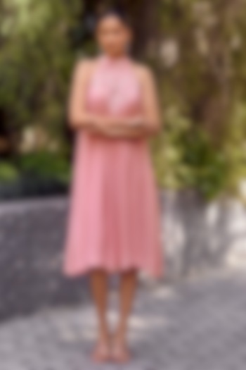 Pink Georgette Floral Hand Embroidered Midi Summer Dress by Ewoke at Pernia's Pop Up Shop