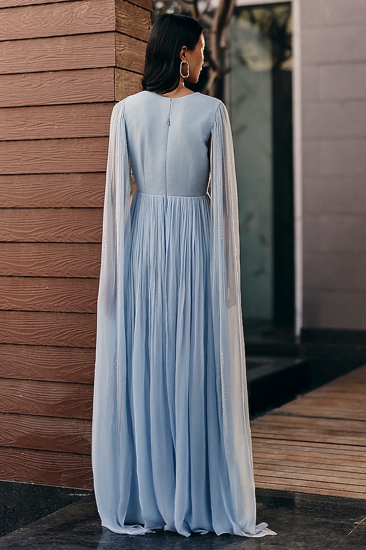 Powder Blue Georgette Floral Embroidered Party Wear Gown by Ewoke at Pernia's Pop Up Shop
