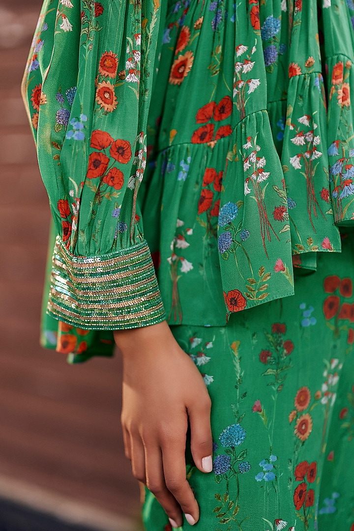 Green Crepe Floral Printed Co-Ord Set by Ewoke at Pernia's Pop Up Shop
