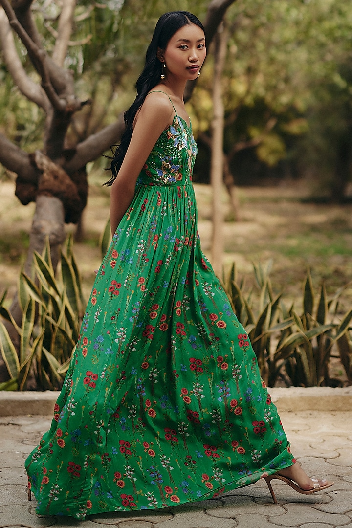 green strappy maxi dress ASOS DESIGN lace insert satin stripe paneled maxi dress in green