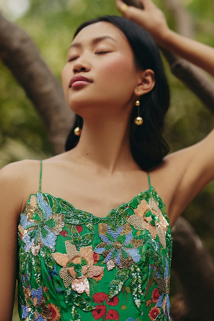 Green Crepe Floral Printed Strappy Maxi Summer Dress by Ewoke at Pernia's Pop Up Shop