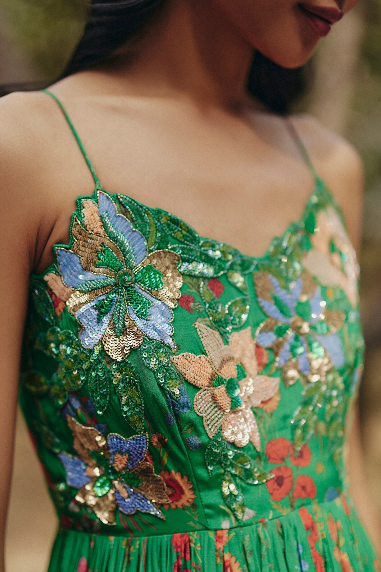Green Crepe Floral Printed Strappy Maxi Dress by Ewoke at Pernia's Pop Up  Shop 2026