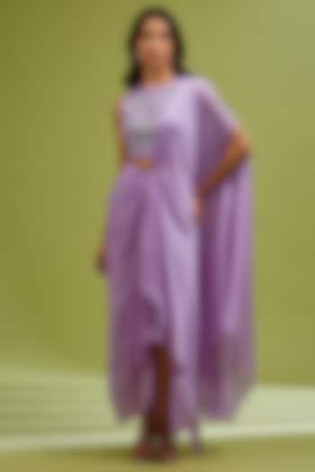 Lilac Georgette Satin Draped Party Wear Saree Set by Ewoke at Pernia's Pop Up Shop
