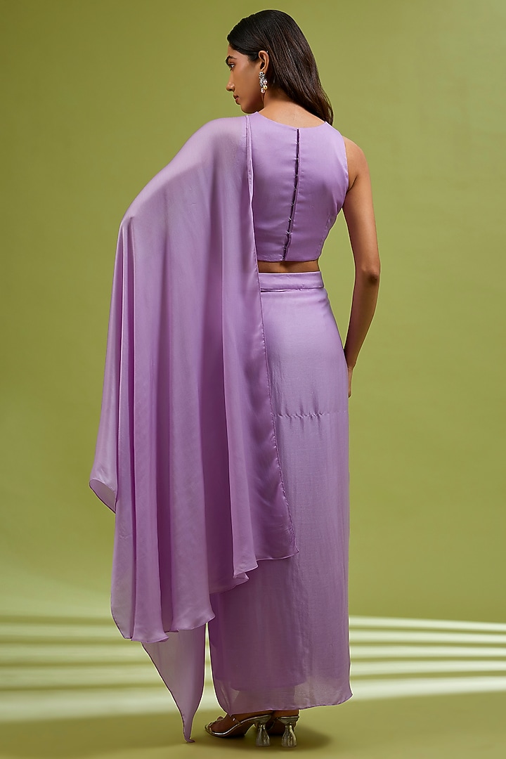 Lilac Georgette Satin Draped Party Wear Saree Set by Ewoke at Pernia's Pop Up Shop