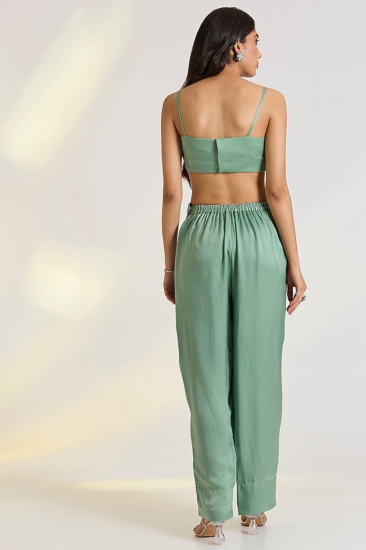 Green Organza & Georgette Satin Floral Embroidered Co-Ord Set by Ewoke at Pernia's Pop Up Shop