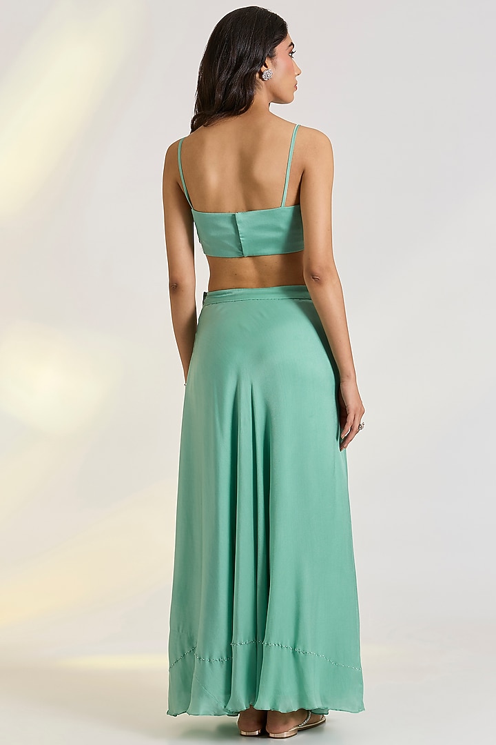 Green Organza & Georgette Satin Skirt Set by Ewoke at Pernia's Pop Up Shop
