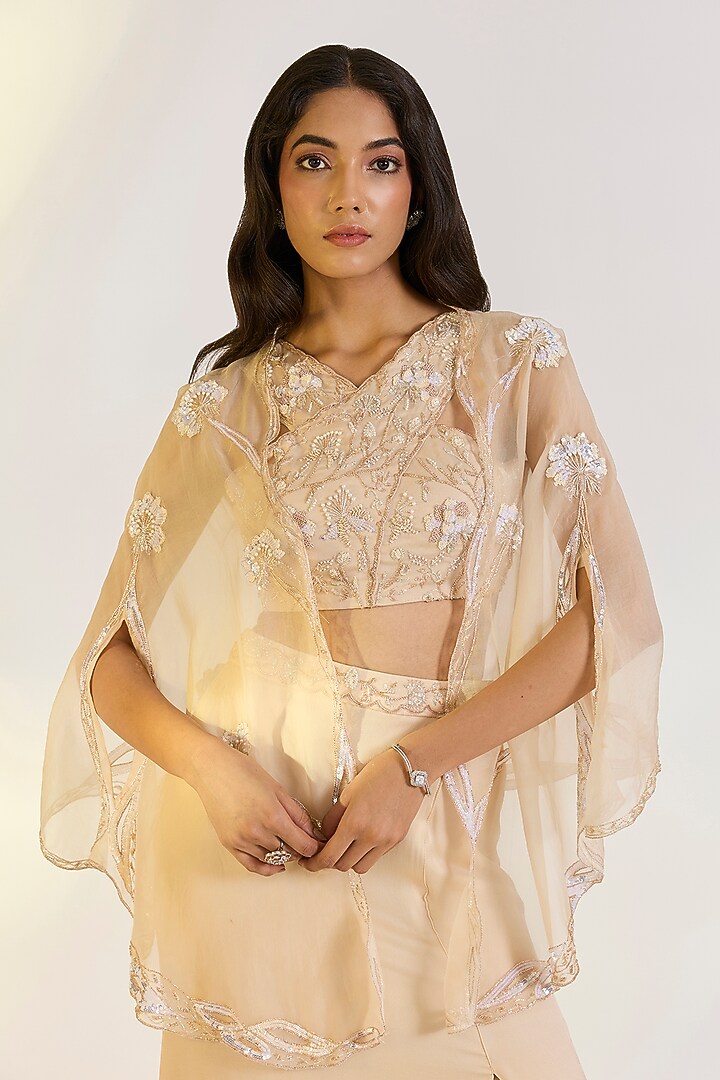 Pink Organza Hand Embroidered Jacket Set by Ewoke at Pernia's Pop Up Shop