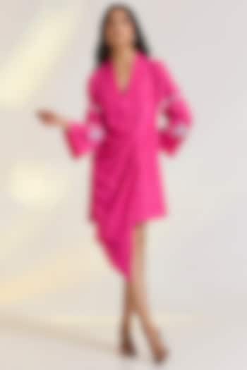 Pink Khadi Tencel Embroidered Jacket by Ewoke at Pernia's Pop Up Shop