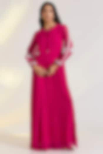 Pink Georgette Hand Embroidered Gown by Ewoke at Pernia's Pop Up Shop
