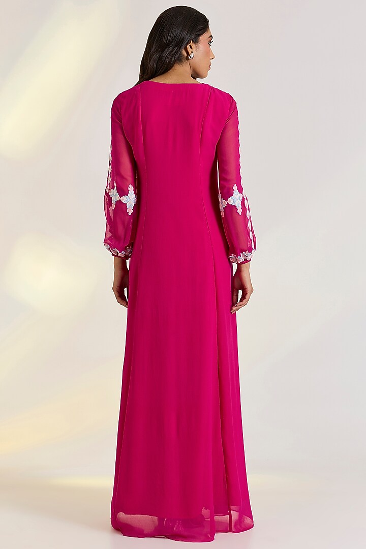 Pink Georgette Hand Embroidered Gown by Ewoke at Pernia's Pop Up Shop